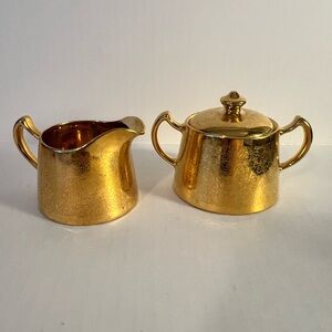 Creamer & Sugar set hand painted 22 karat gold